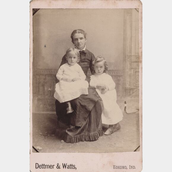 Antique 1800s Cabinet Card Photo Mother Children Dettmer Watts Kokomo Indiana - Picture 1 of 2